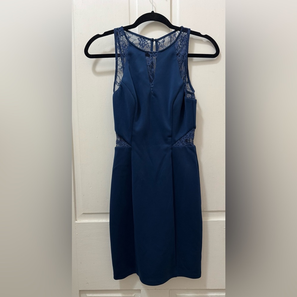 Guess Navy Lace-Accent Midi Dress - Women